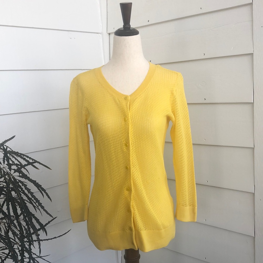 Talbots sunshine yellow light cardigan 3/4 sleeve size Petite small Pima cotton